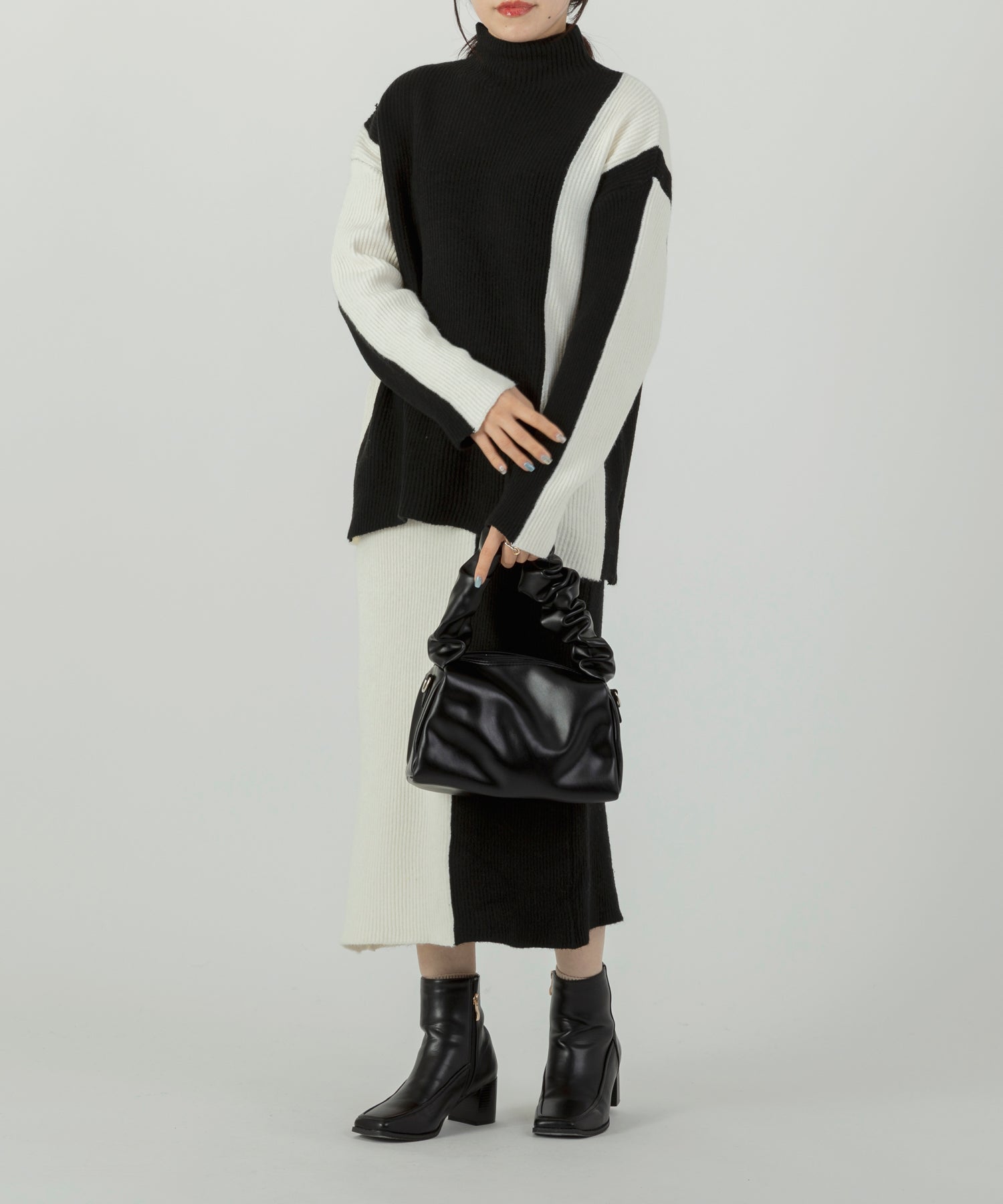 バイカラーハイネックニットタイトスカートセットアップ – jeudi